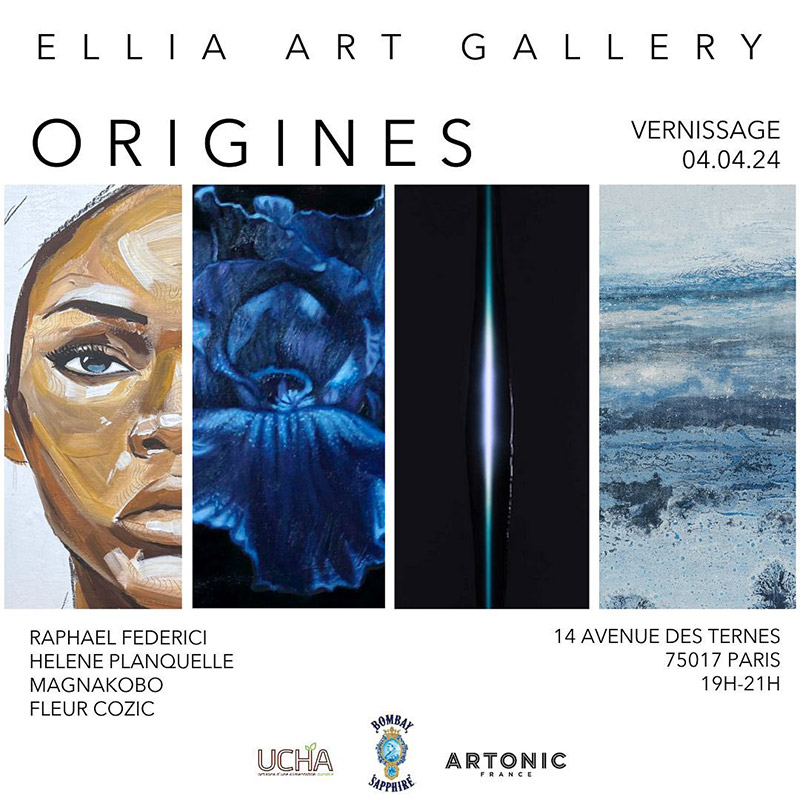 Affiche de l'exposition tirée "Origines" à la galerie Ellia Art Gallery
